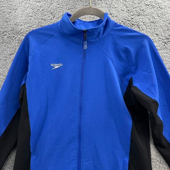 Speedo Men's Medium Long Sleeve Full Zip Team Jacket Blue‎ Black Swimmer - Picture 2 of 10